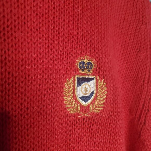 Vintage Red 80s Preppy Style Private Club Knit Crew Neck Sweater, L - Picture 2 of 6